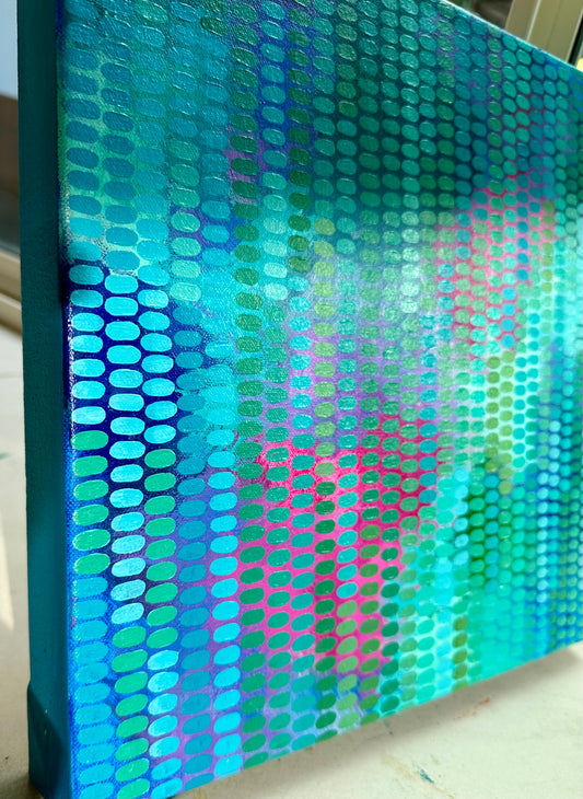 Azure and pink accents - Framed in Black